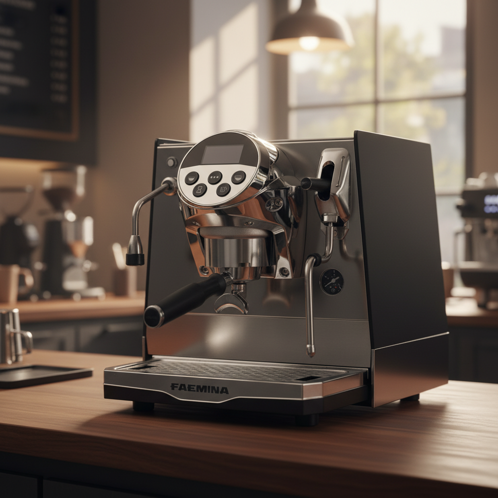 Faema Faemina in modern coffee shop - front view