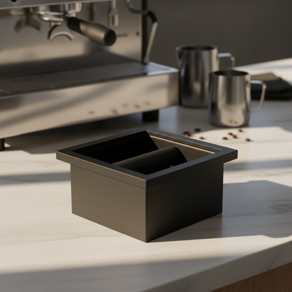 CMD Knock Box on espresso bar counter