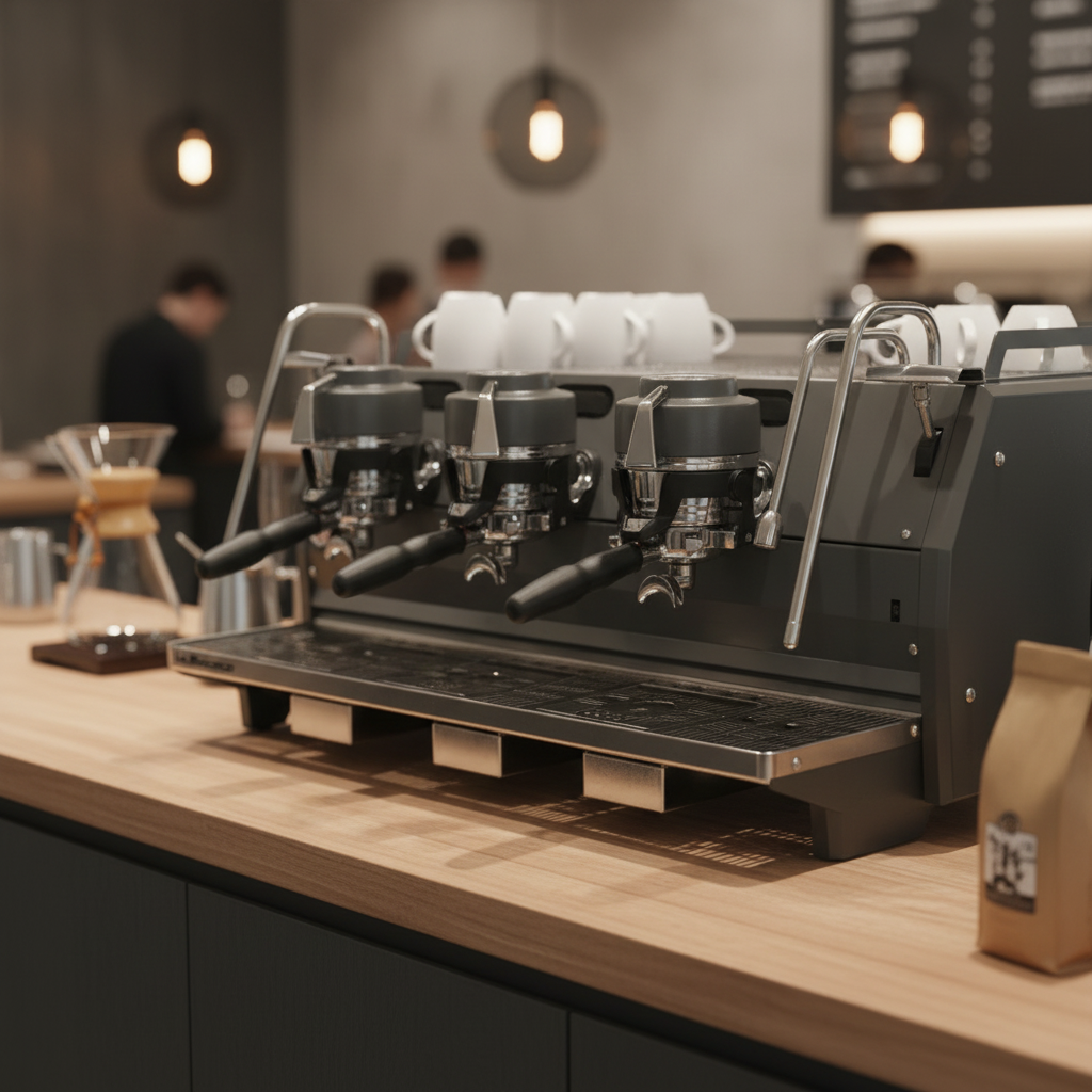 La Marzocco Strada X - Front View with Café Background