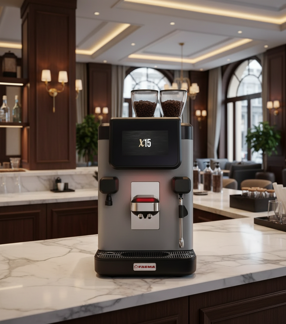 Faema X15 CP10 in luxury hotel lobby setting