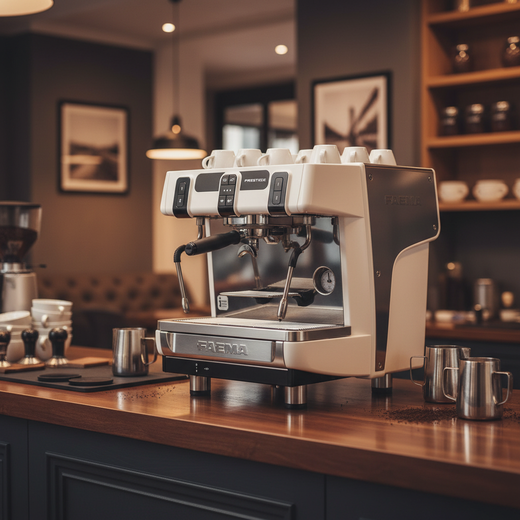 Faema Prestige in elegant coffee bar - angle view