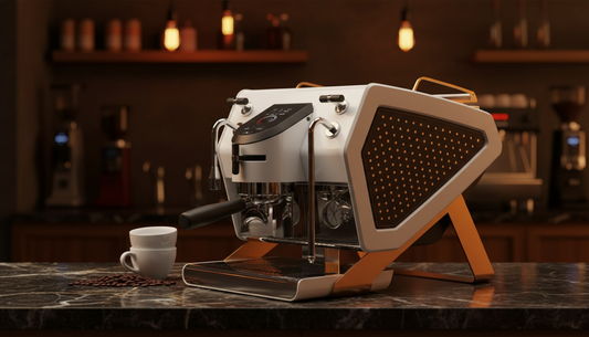 Copper Gold Espresso Machine in Luxury Coffee Shop