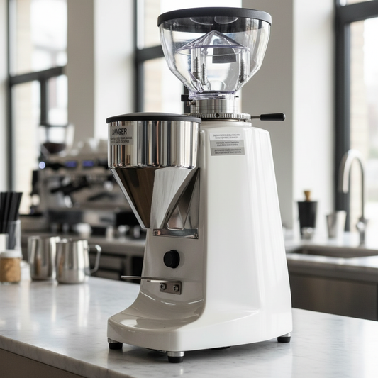 Mazzer LM Lux D white in modern cafe
