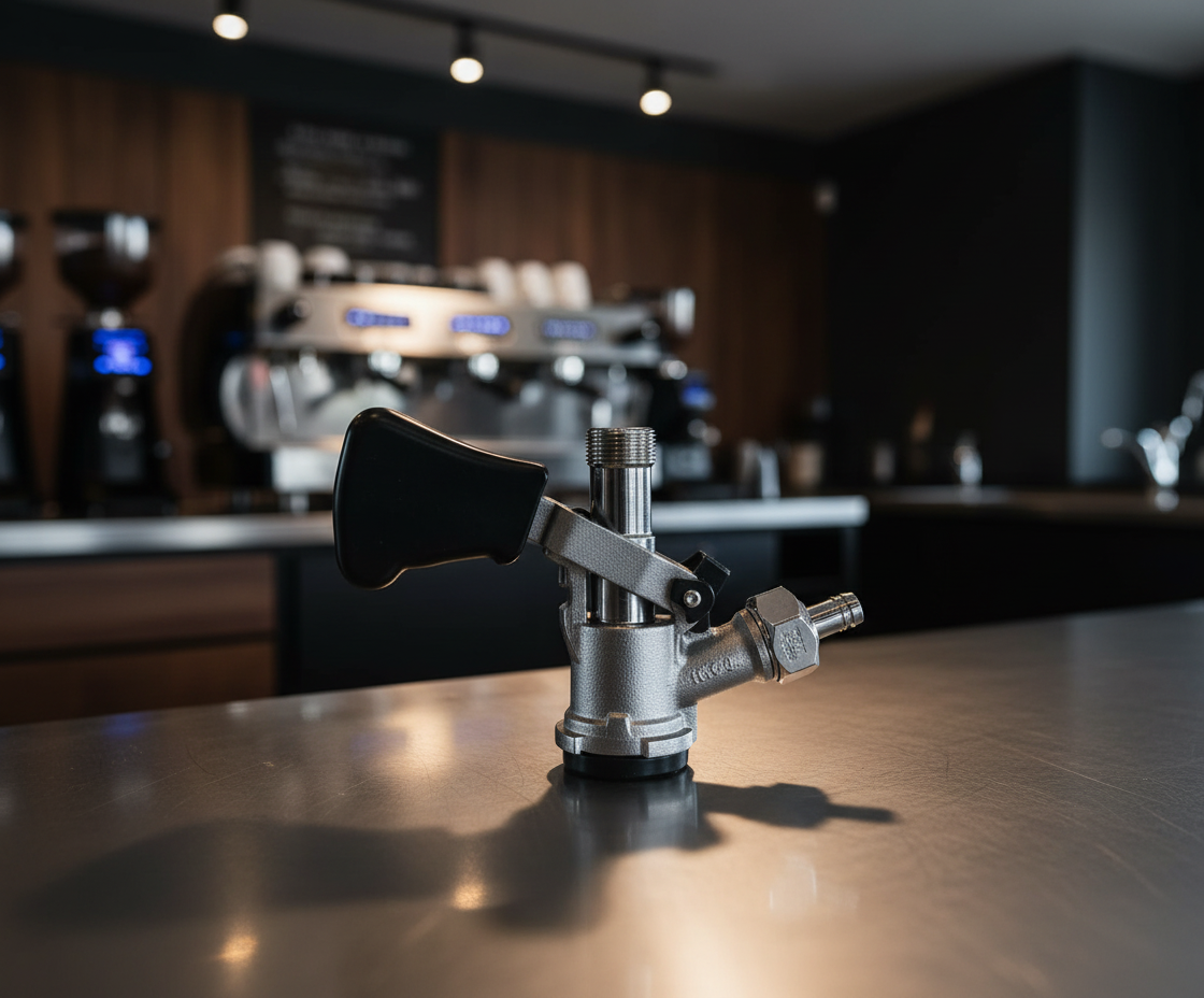 Keg coupler in coffee shop setting