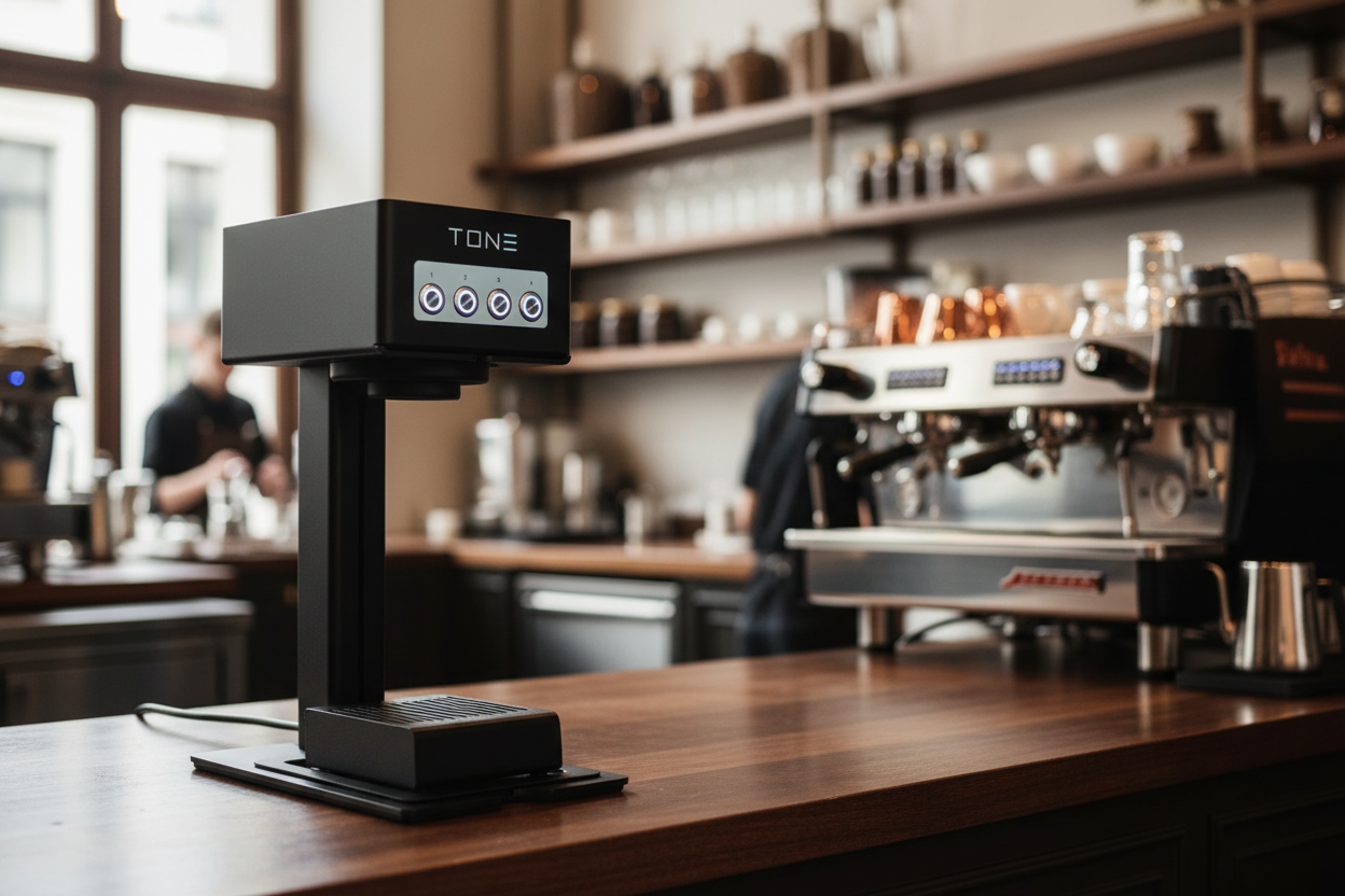 Black brewer in modern café setting