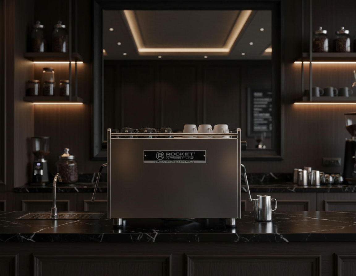 Rocket Boxer in modern coffee bar