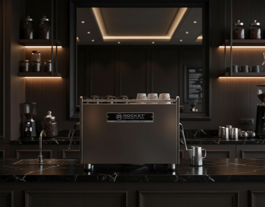 Rocket Boxer in modern coffee bar