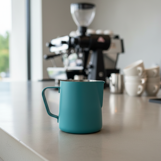 Rhino milk pitcher on stone counter