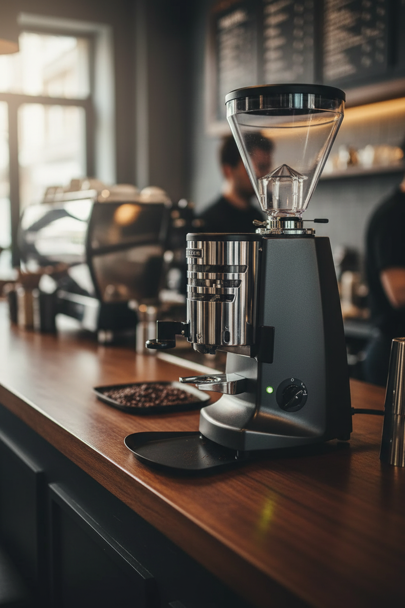 Mazzer grinder in professional coffee shop setting