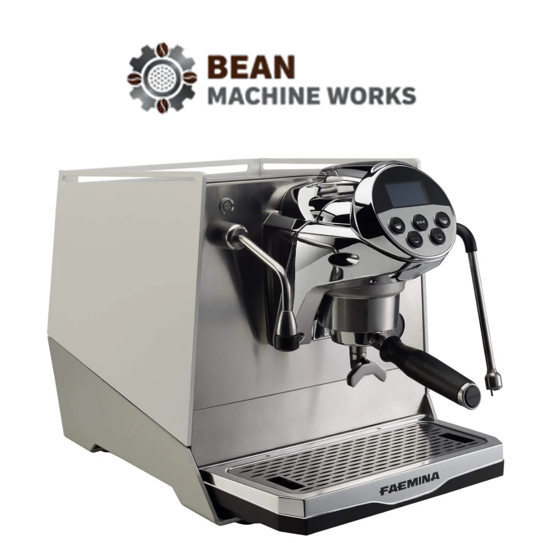 Faema Faemina A/1 GTI 5P – 1 Group Commercial Espresso Machine with Autosteam (Glossy White/Anodised Clear Grey)