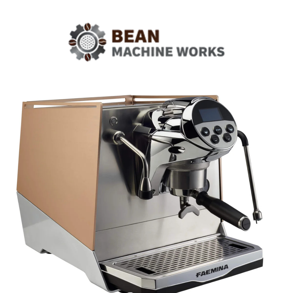 Faema Faemina A/1 GTI 5P – 1 Group Commercial Espresso Machine with Autosteam (Satin Copper/Aluminum Lighting)