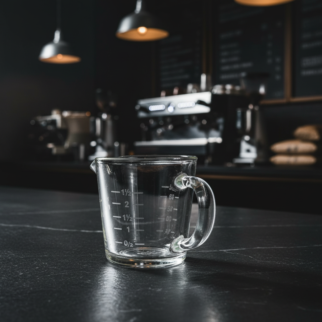 Shot glass on dark countertop