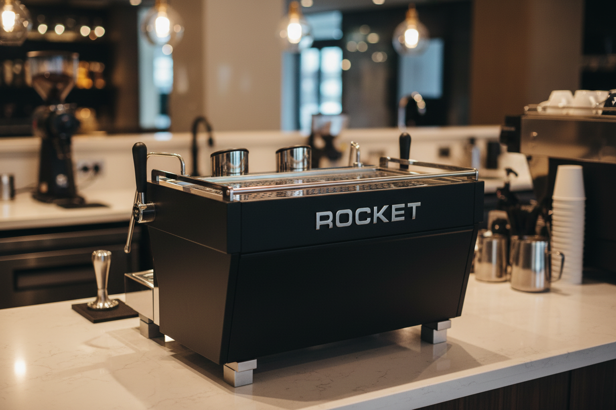 Rocket RE Doppia in upscale café - top rear angle