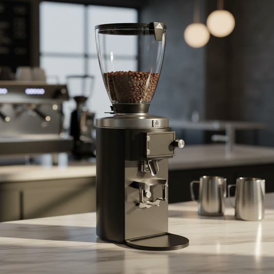 Mahlkonig E65T in modern café - alternate side view