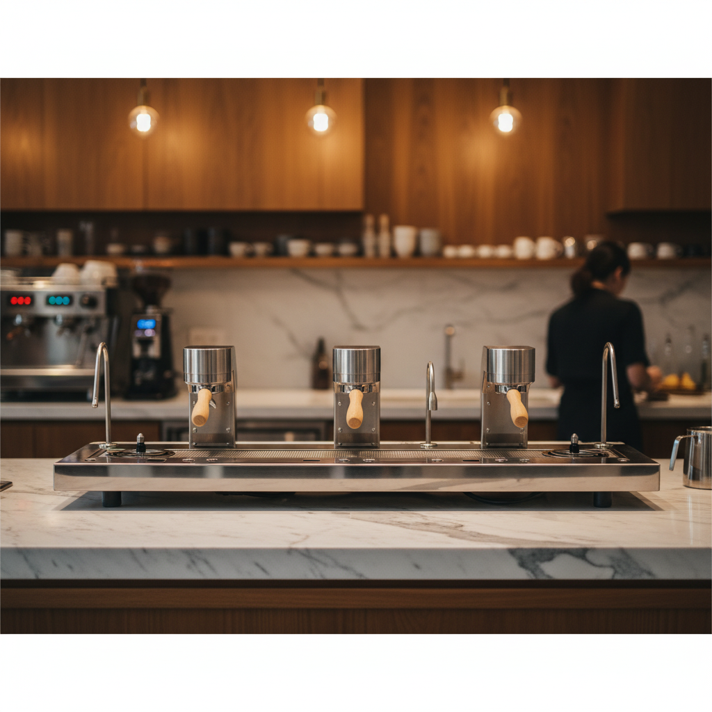 Mavam espresso machine in specialty café with marble countertops