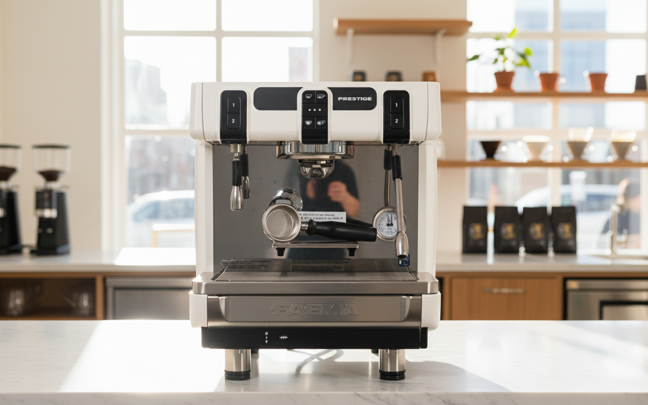 Faema Prestige in bright specialty coffee bar