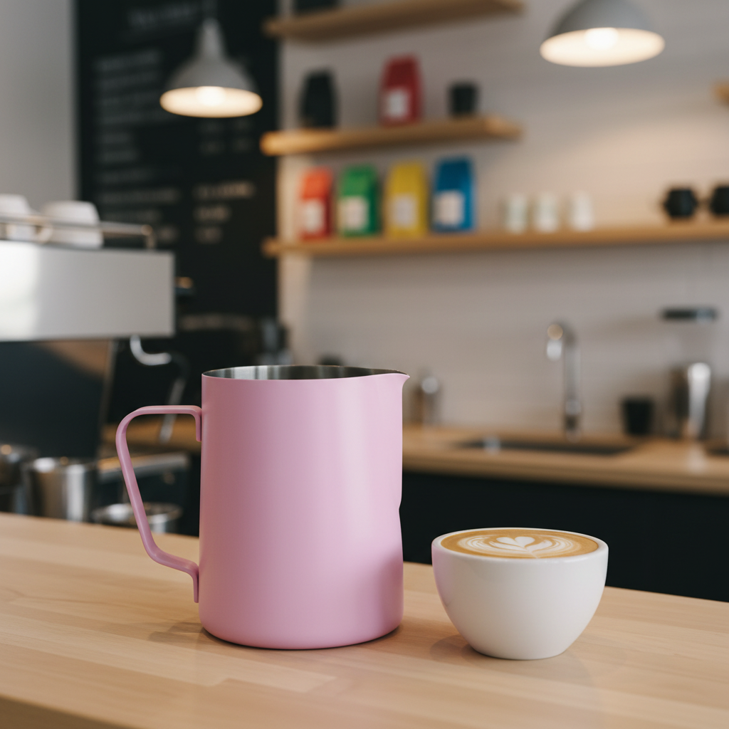 Rhino pitcher on wooden coffee bar