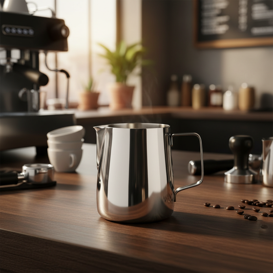 Rhino Pro Milk Pitcher on barista station