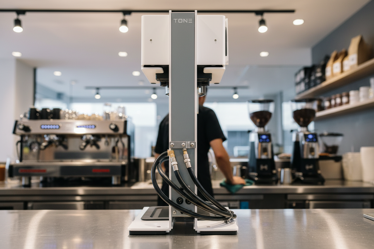 White brewer rear view in professional workspace