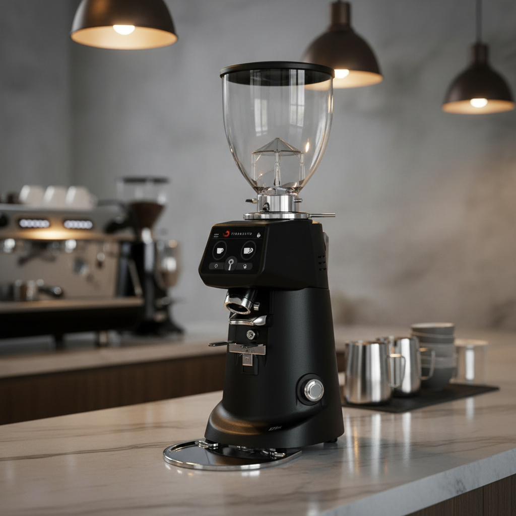 Fiorenzato F71 EK Grinder on minimalist espresso bar
