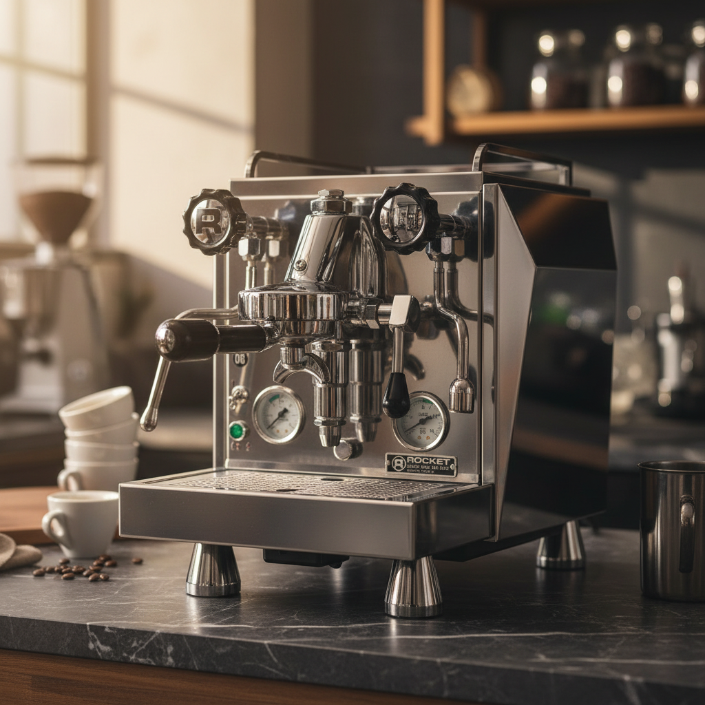 Rocket Giotto Cronometro V in professional coffee bar setting