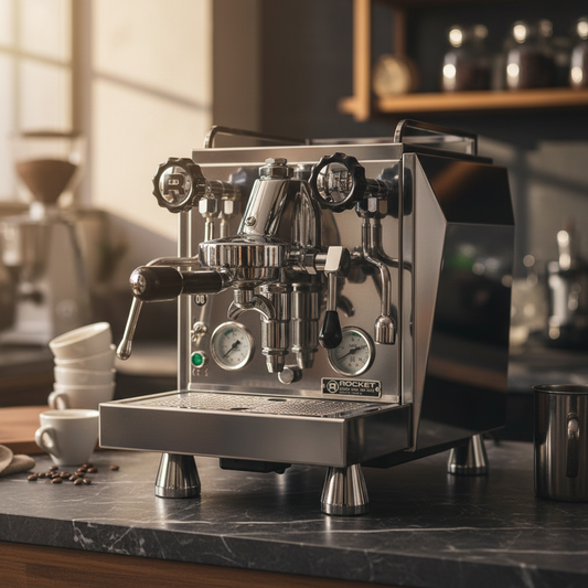Rocket Giotto Cronometro V in professional coffee bar setting