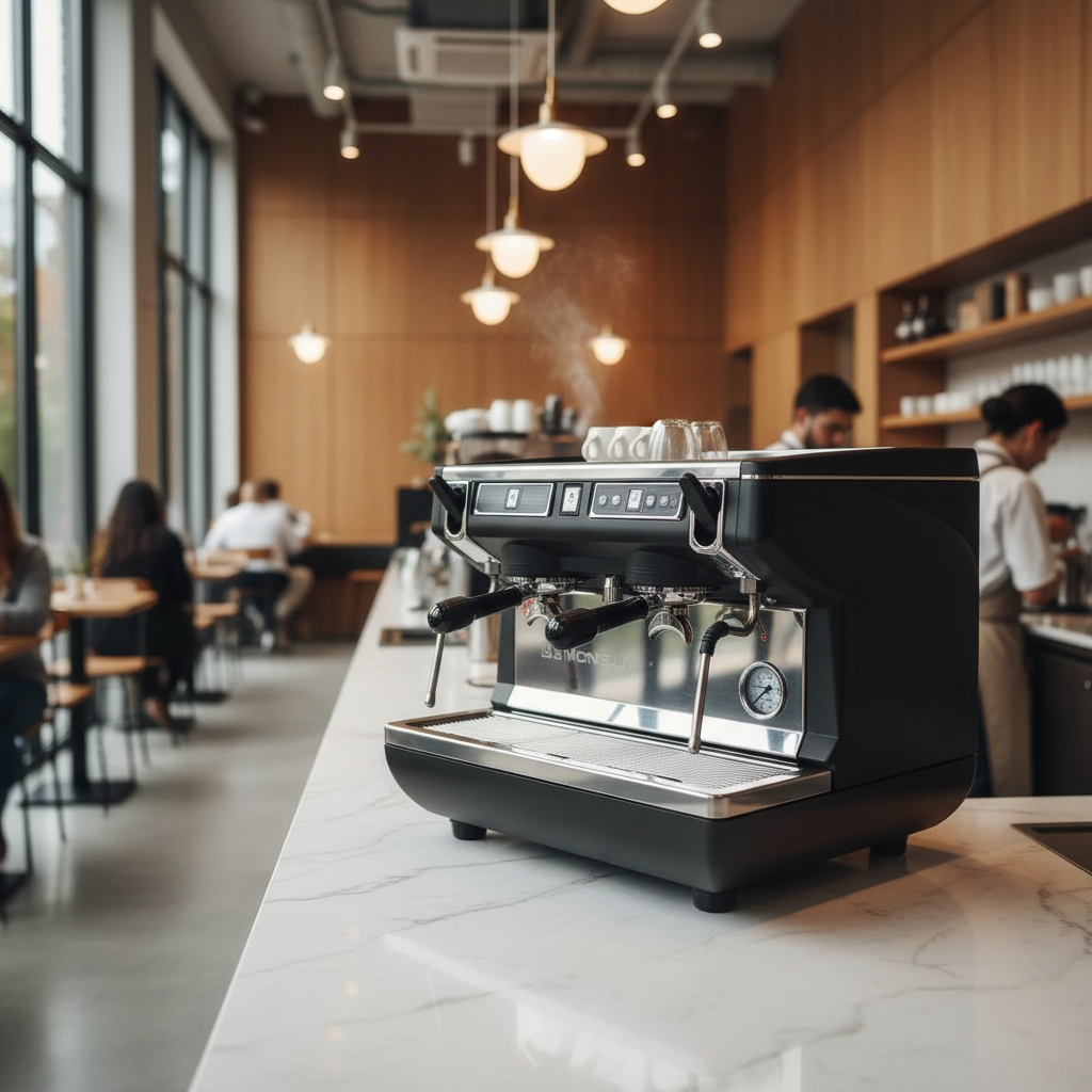 Espresso machine in modern café setting