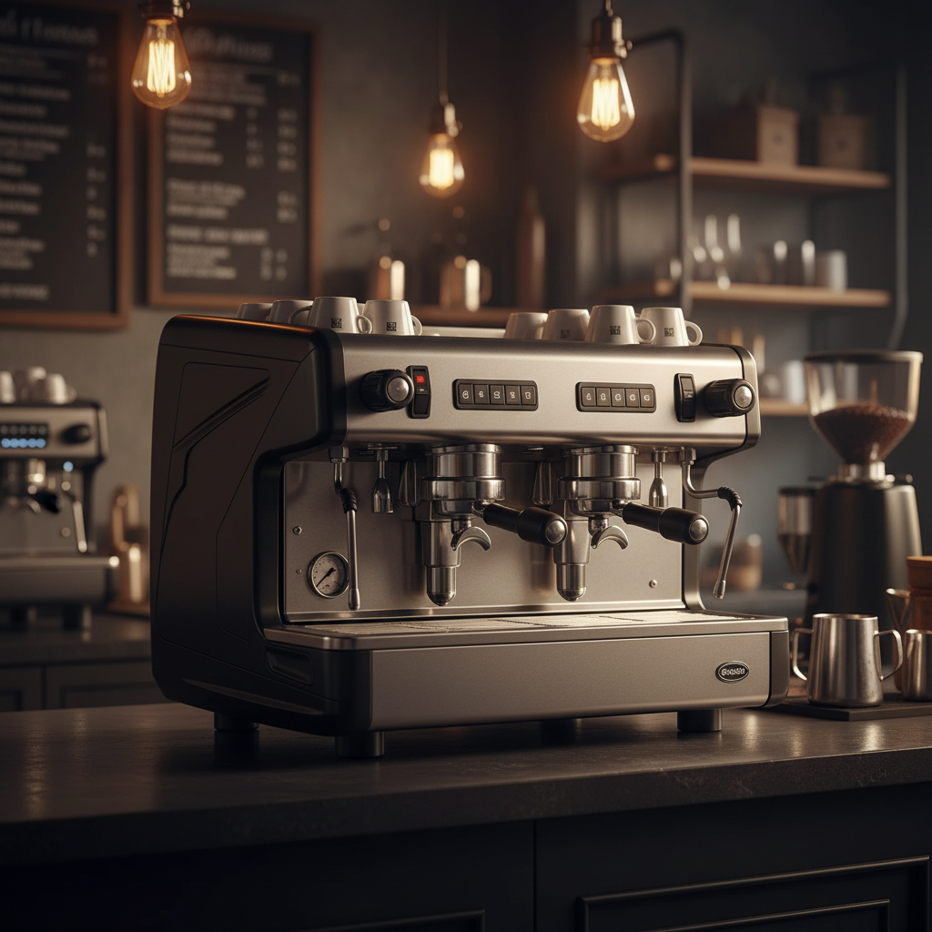Rancilio espresso machine with dramatic café lighting