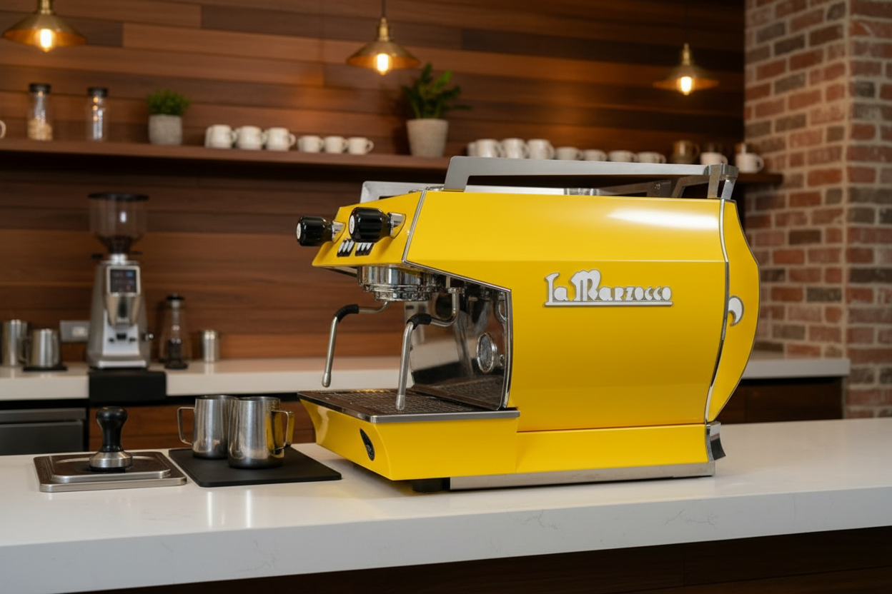 La Marzocco GB5 S side angle in café