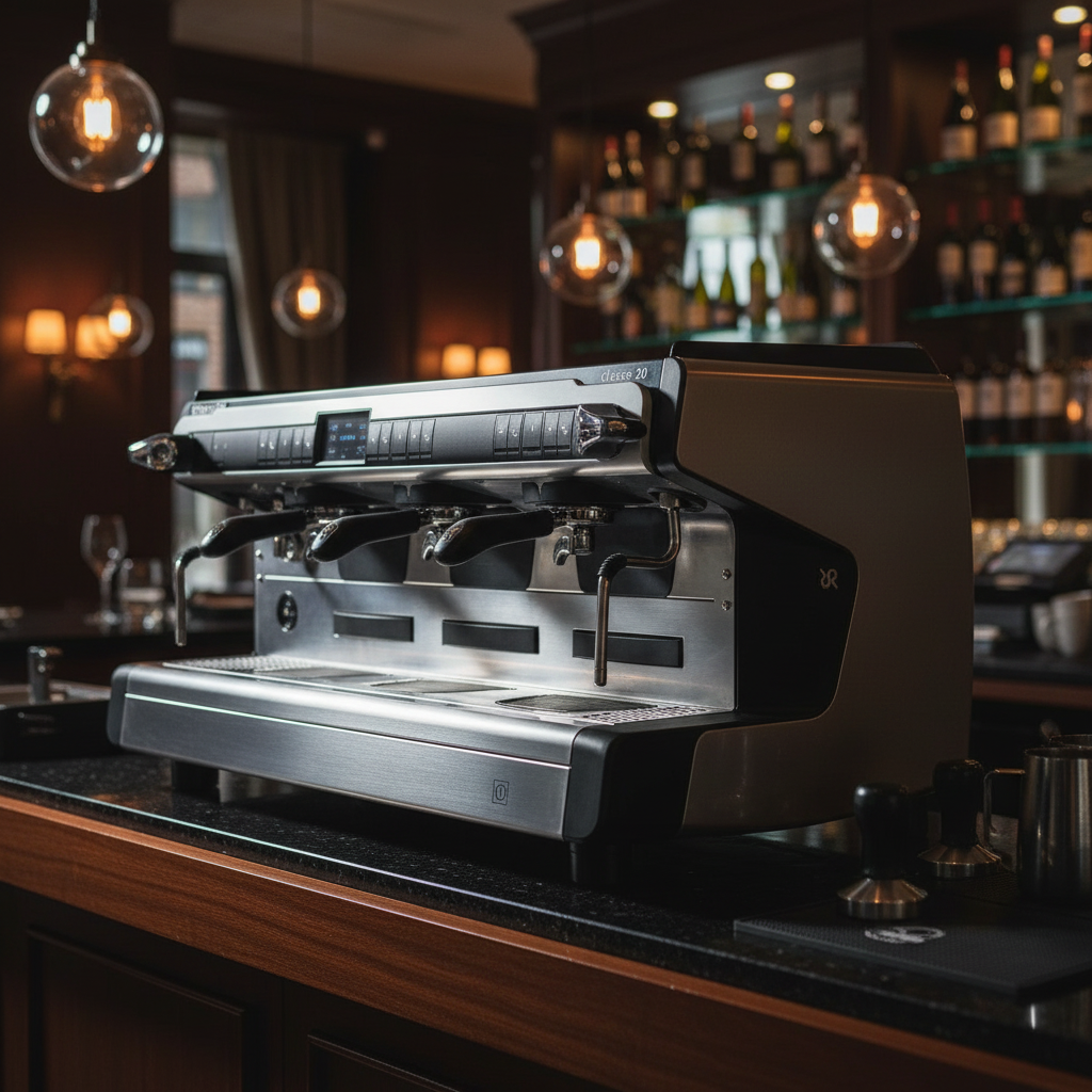 Rancilio espresso machine in elegant restaurant setting