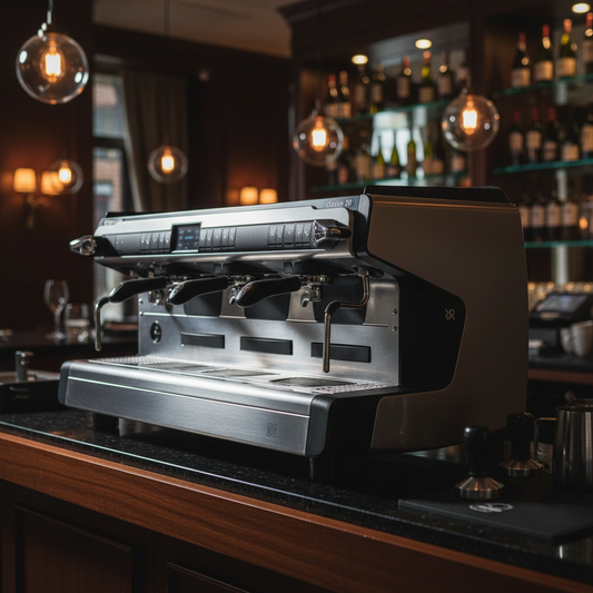 Rancilio espresso machine in elegant restaurant setting