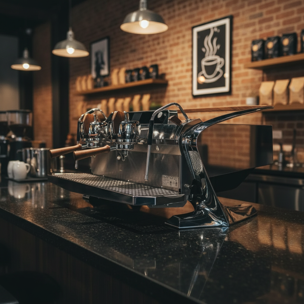 Slayer espresso machine with dramatic lighting