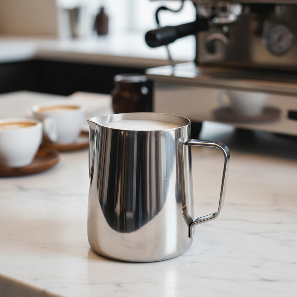 Rhino Pro Milk Pitcher on marble countertop