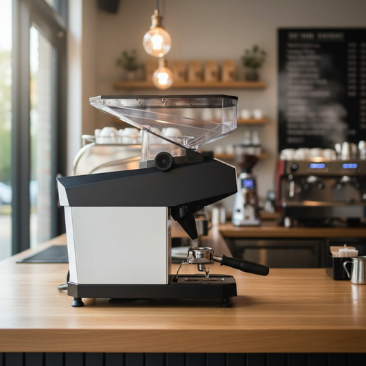 La Marzocco Swan Grinder - Modern Specialty Coffee Shop Angled View