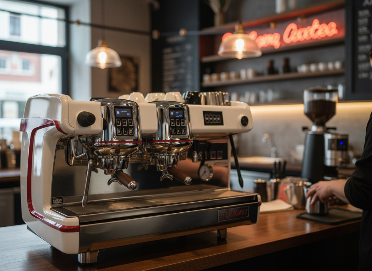 La Cimbali M100RE in modern coffee shop - front view