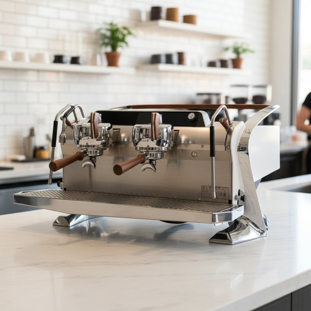 Slayer espresso machine in modern coffee shop