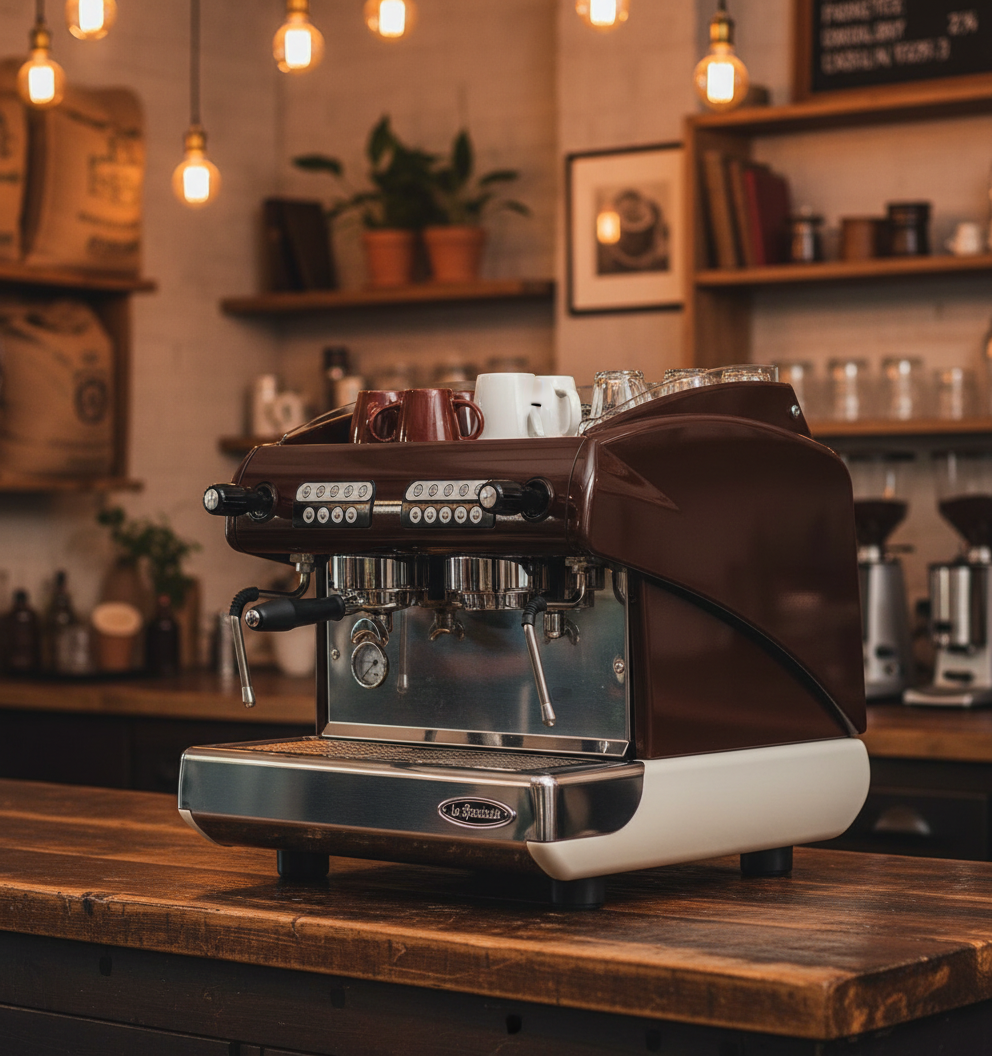 Brown La Spaziale in rustic coffee house
