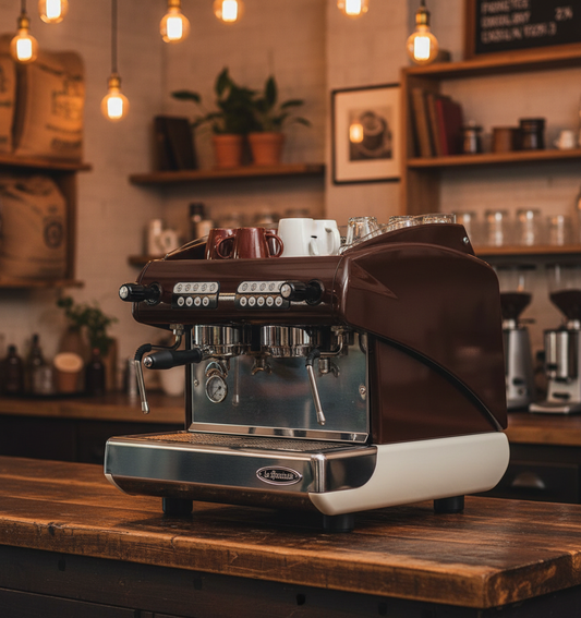 Brown La Spaziale in rustic coffee house