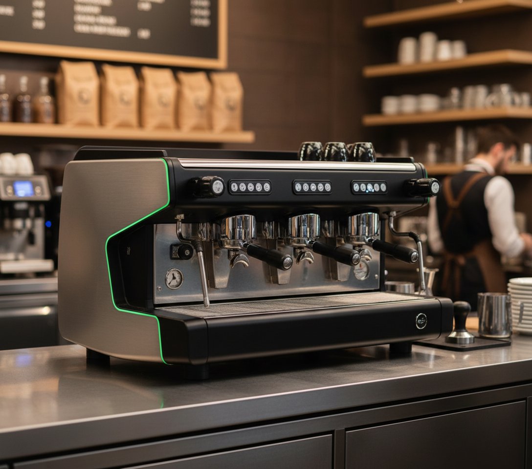 Left side view in professional café