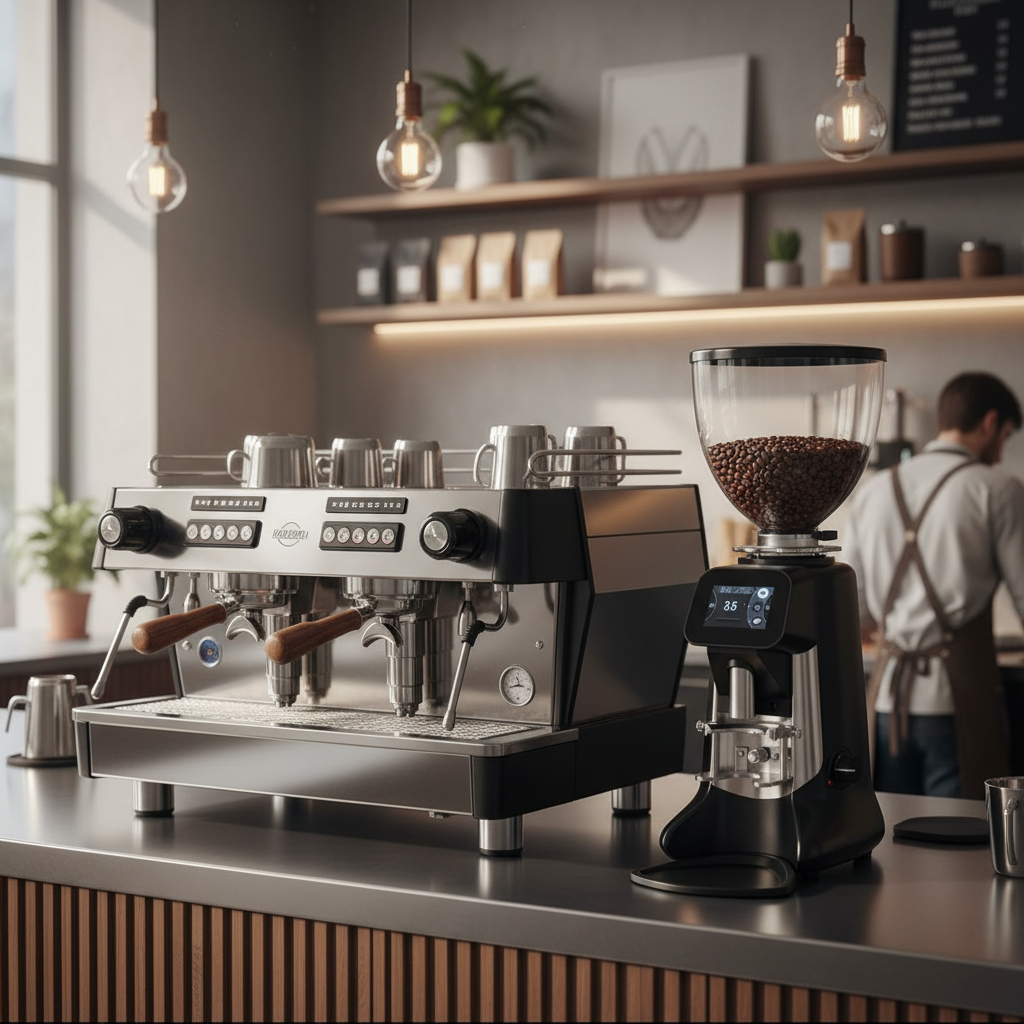Commercial espresso equipment in upscale setting