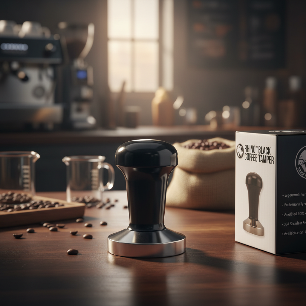 Rhino tamper displayed in coffee roastery