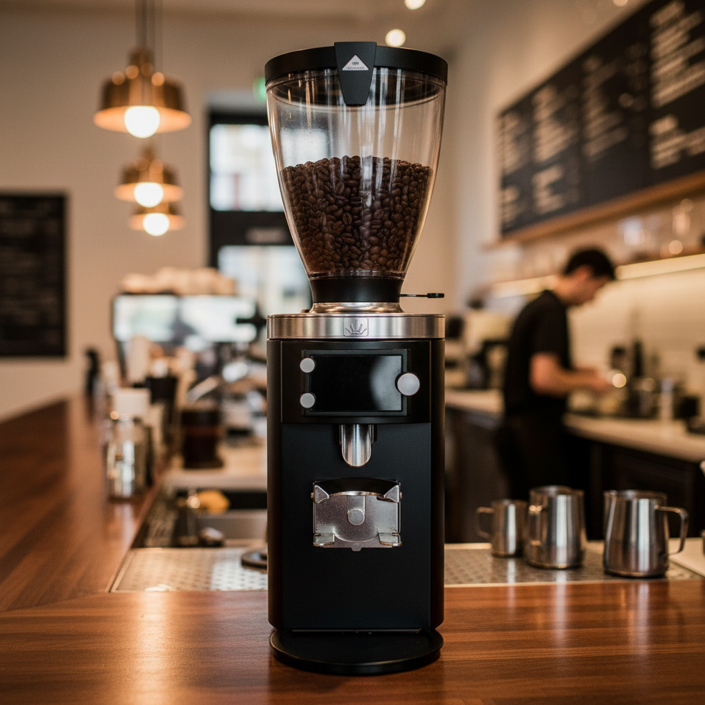 Mahlkonig E65T in specialty coffee shop - front view