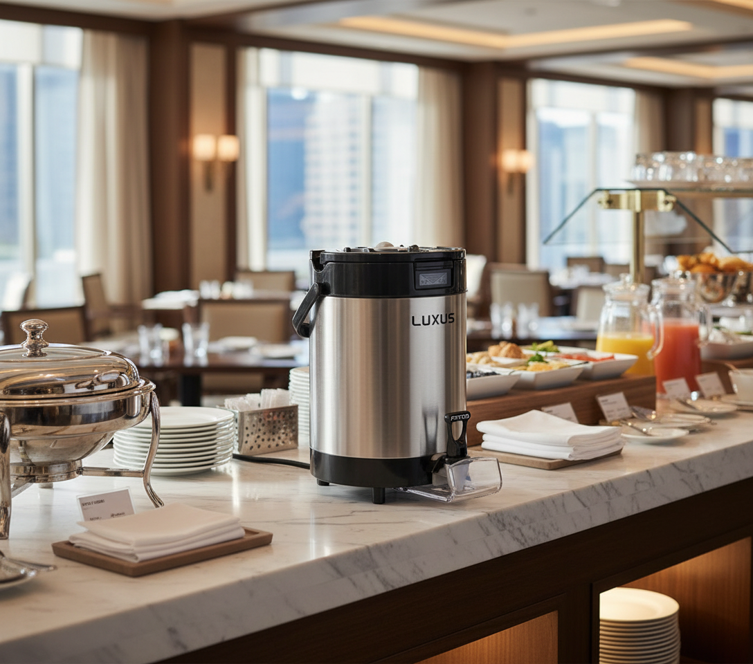 Fetco Dispenser in Hotel Buffet Setting
