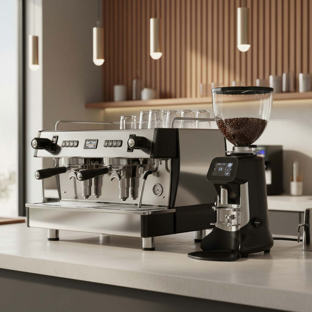 Espresso machine and grinder combo in specialty coffee shop