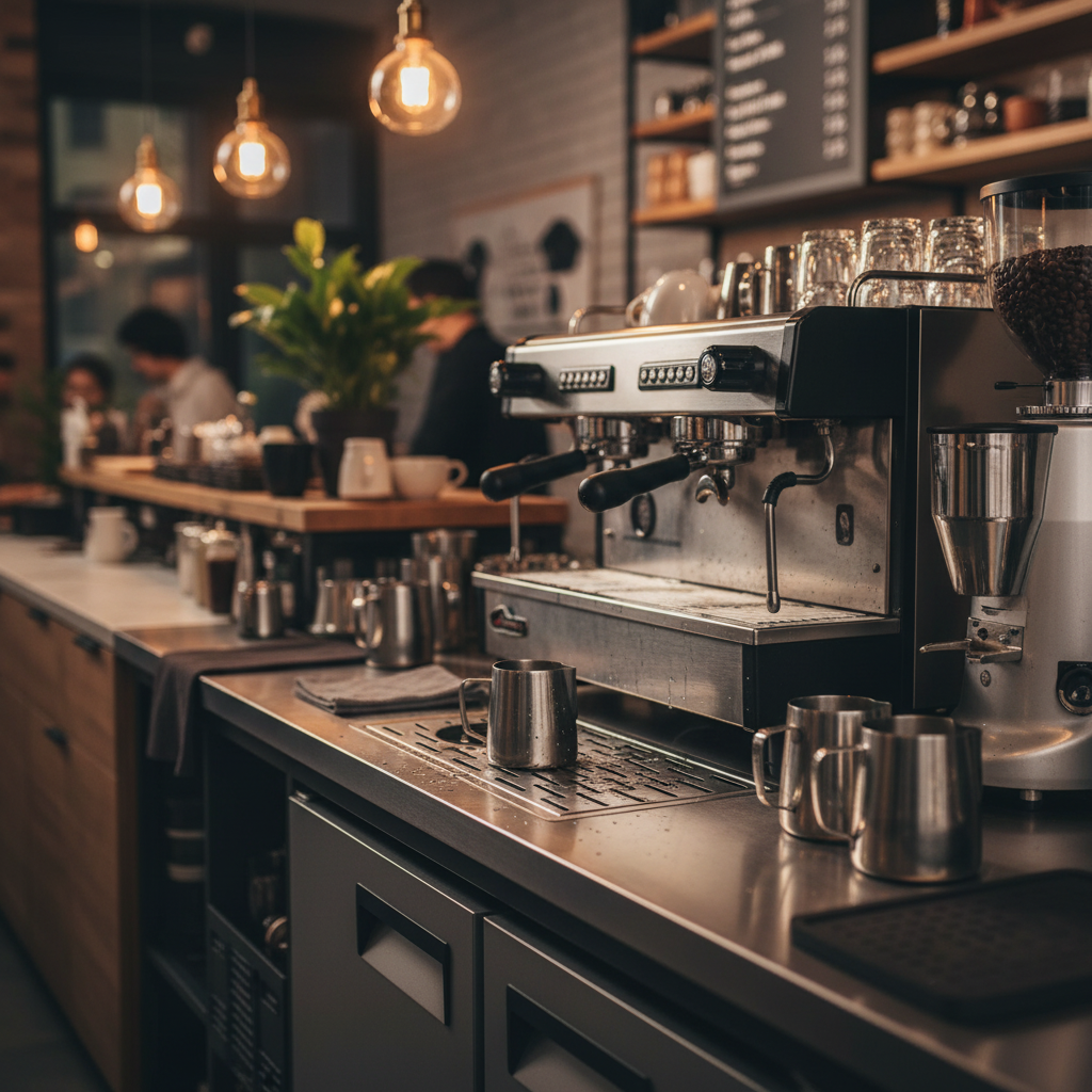 Pitcher rinser on barista workstation