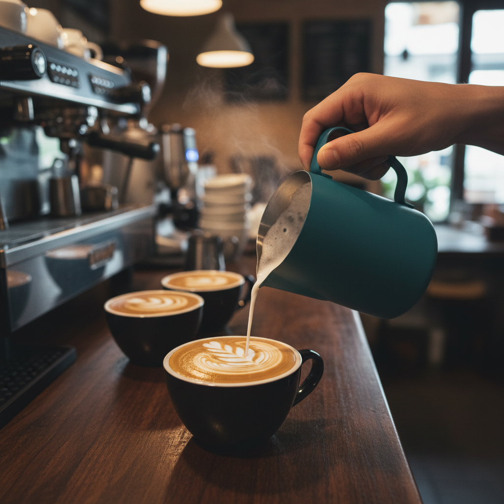 Rhino milk pitcher with latte art