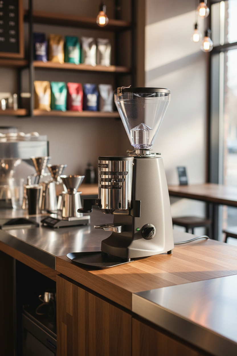 Mazzer grinder in modern specialty cafe