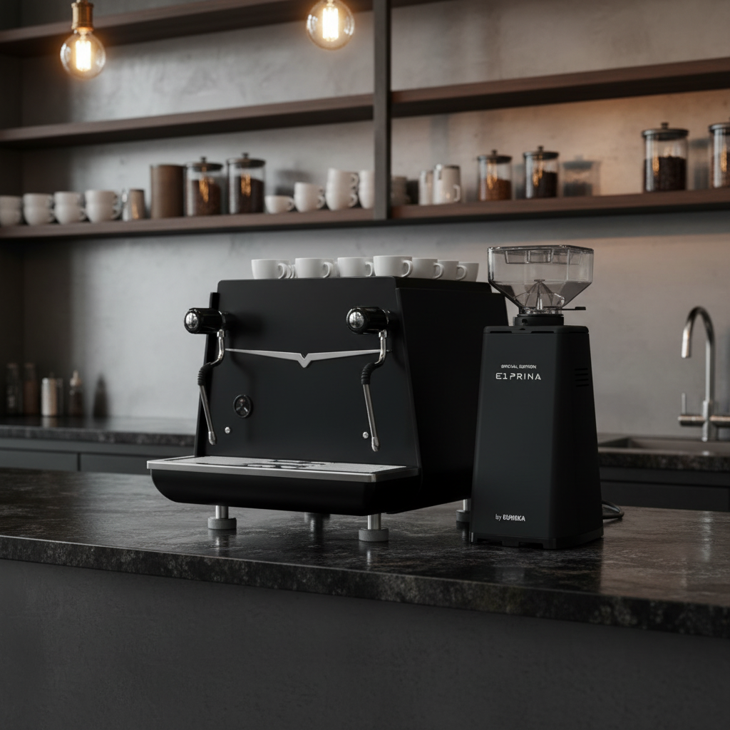 Espresso machine in modern café workspace