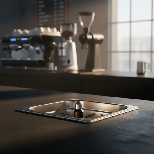 Rhino Pitcher Rinser Close-up Detail with Coffee Bar Background