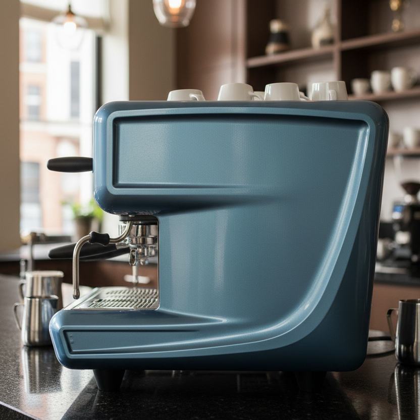 La San Marco espresso machine side profile in elegant café